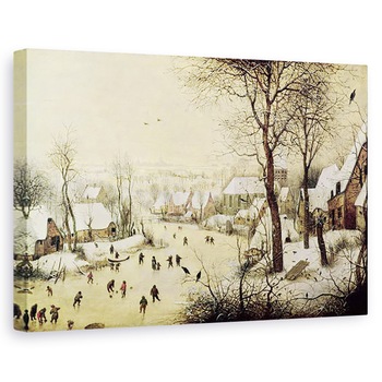 Tablou canvas - Pieter Bruegel the Elder - Peisaj de iarna cu patinatori si o capcana de pasari, 80 x 120cm Tablou canvas - Pieter Bruegel the Elder - Peisaj de iarna cu patinatori si o capcana de pasari, 80 x 120cm