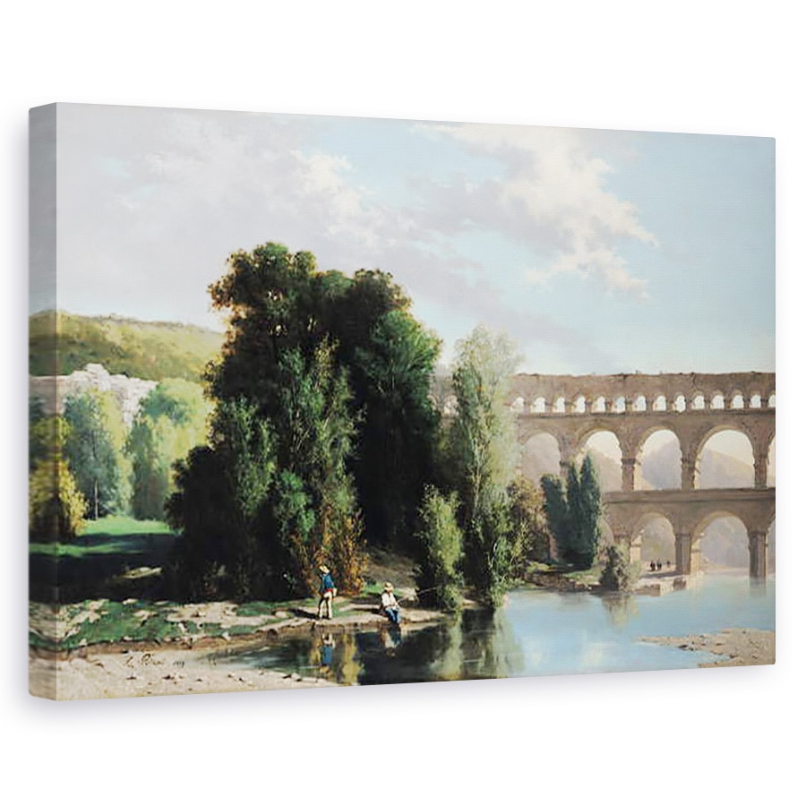 Tablou canvas - Henri Marie Poinsot - Vedere de Pont du Gard, 60 x 90 cm