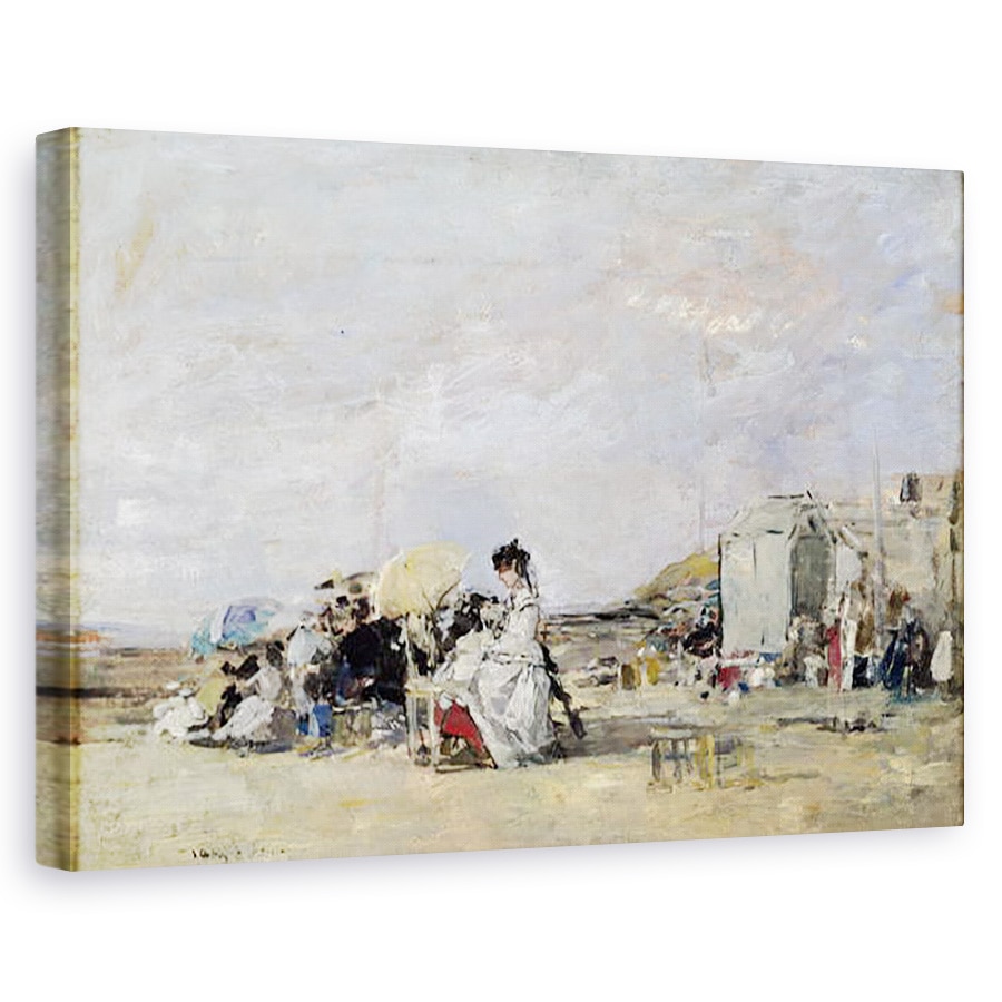 Tablou canvas - Eugene Louis Boudin - Femeie in alb pe plaja la Trouville, 60 x 90 cm