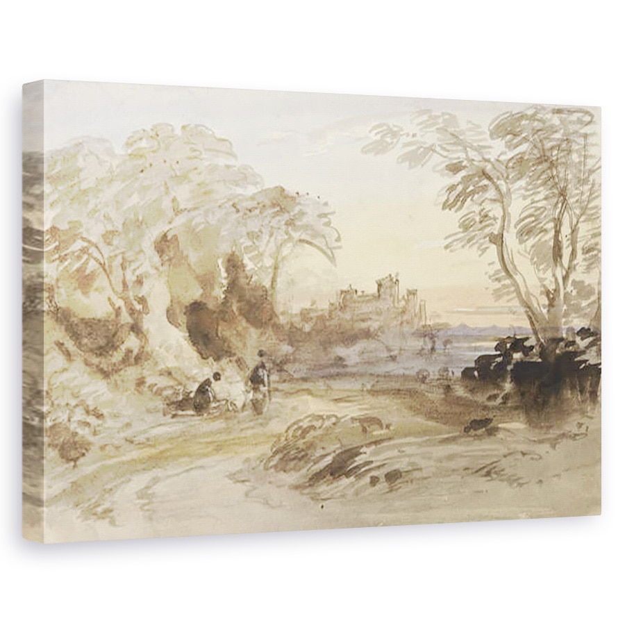 Tablou canvas - John Varley - Peisaj cu figuri si Castelul indepartat, 80 x 120cm