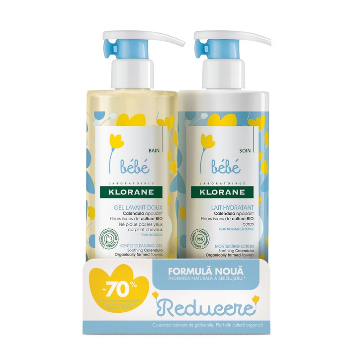 Pachet Lapte hidratant Klorane Bebe, 500 ml + Gel spumant pentru par si corp Klorane Bebe, 500 ml