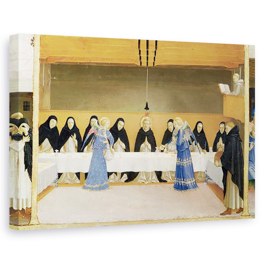 Tablou canvas - Fra Angelico - Sfantul Dominic si insotitorii sai hraniti de ingeri, din panoul predella al incoronarii Fecioarei, 40 x 60 cm