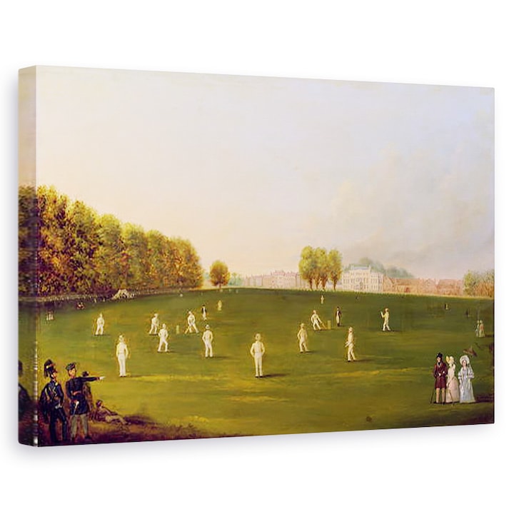 Angol iskola - A krikett első nagy mérkőzése, amelyet a Királyi Amatőr Társaság tagjai játszottak Hampton Court Green-ben, 1836. augusztus 3-án, Vászonkép, 40 x 60 cm