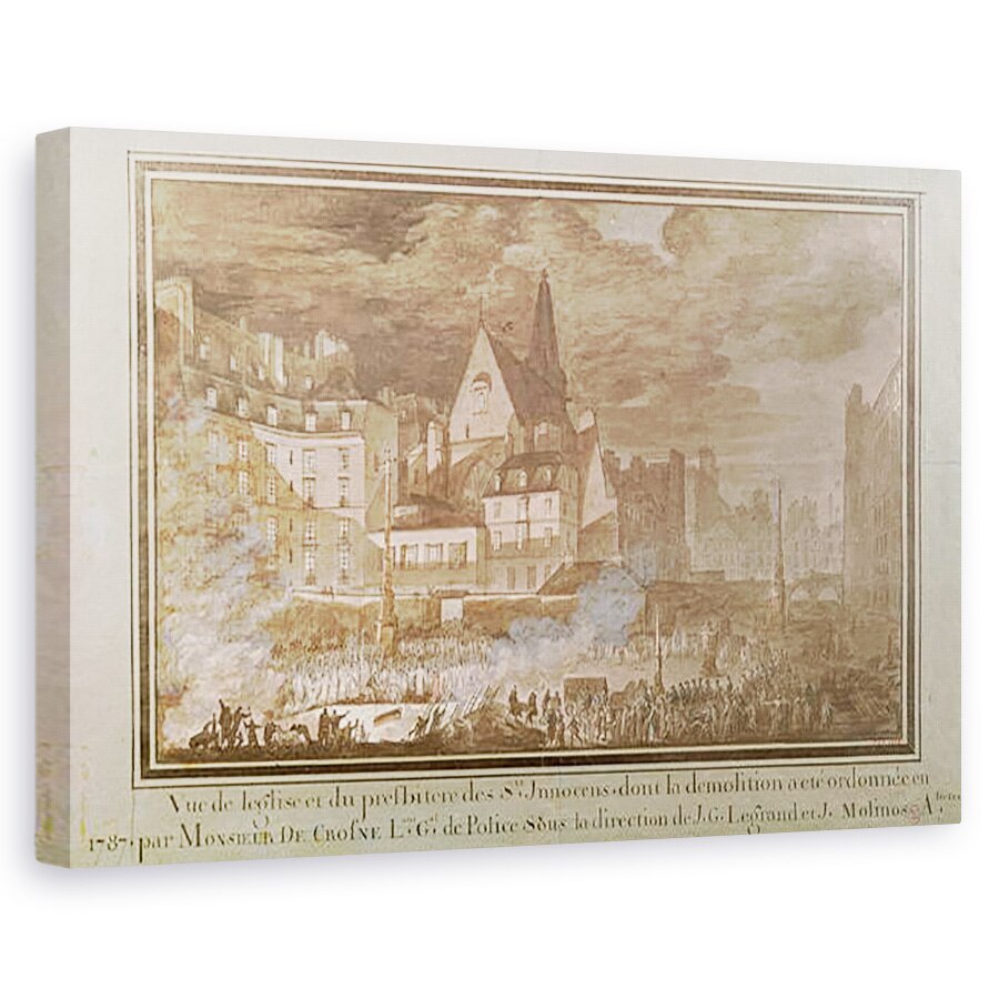 Tablou canvas - Jean Nicolas Sobre - Vedere de prezbiteriu si Eglise des Saints-Inocenti in timpul demolarii, 60 x 90 cm