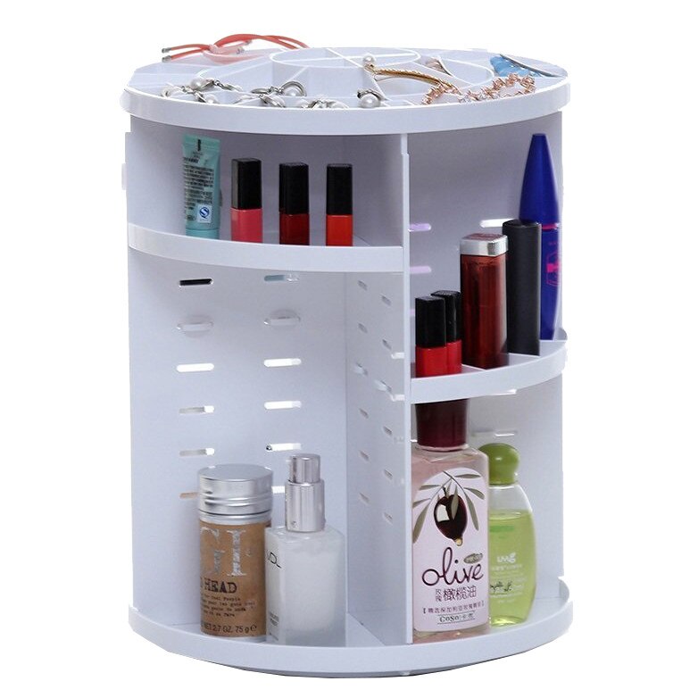 Organizator/suport pentru machiaj, rotatie 360 de grade, diametru 25 cm, alb