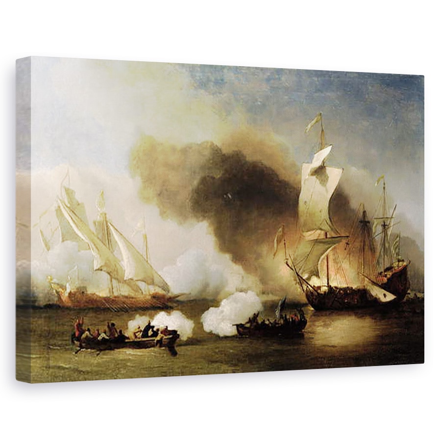 Tablou canvas - Willem van de Velde the Younger - O actiune in largul coastei Barbary cu galere si nave engleze, 40 x 60 cm