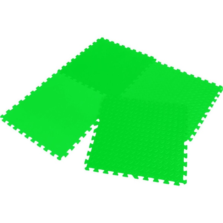 Set 4 bucati podea puzzle din spuma, Enero Eva, 60 x 60 x 1.2 cm, verde