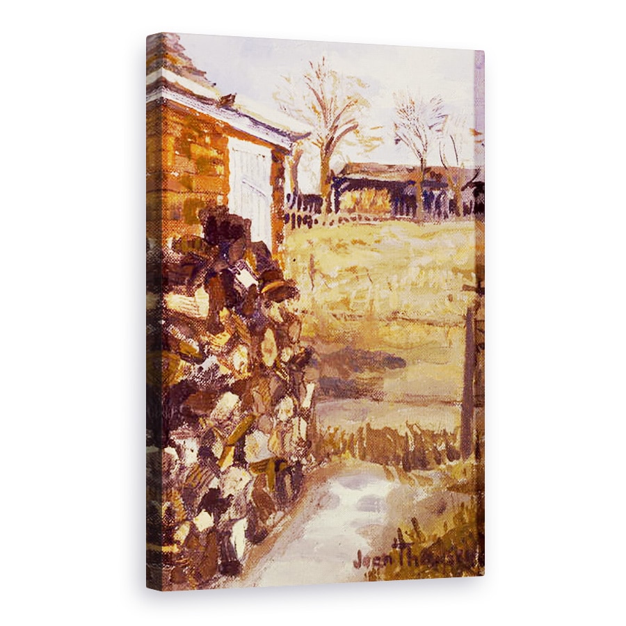 Tablou canvas - Joan Thewsey - Vedere din fereastra Cabana, Busteni stocate pentru iarna, 1987, 80 x 120cm