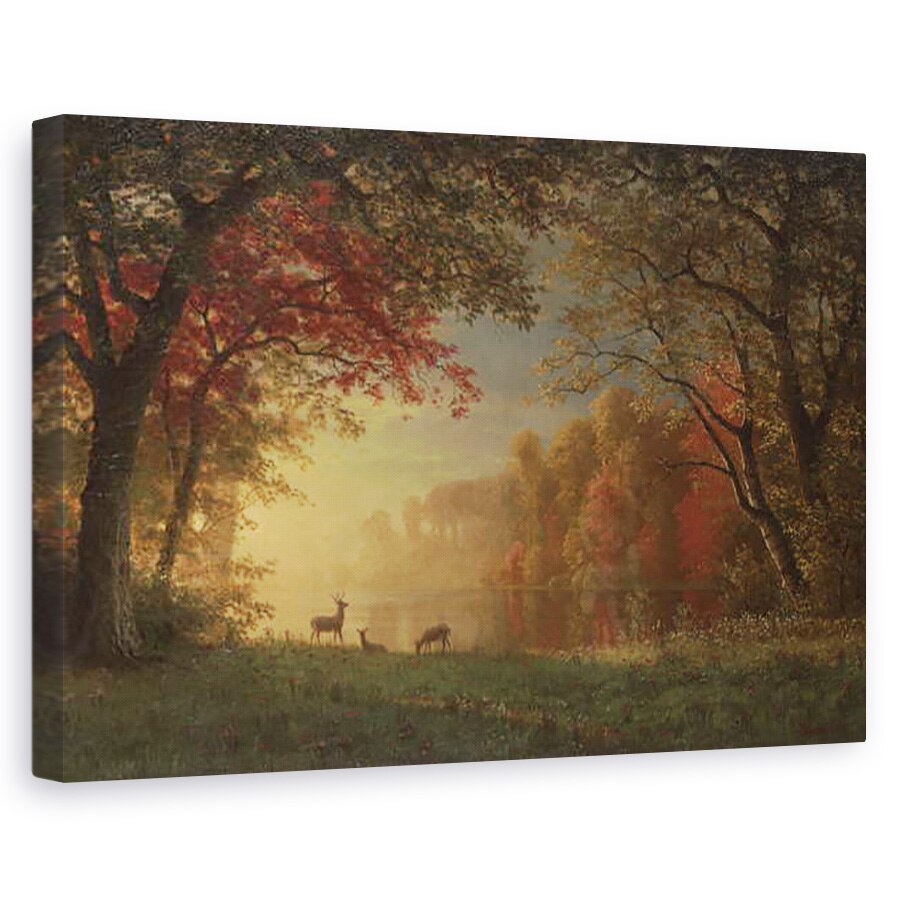 Tablou canvas - Albert Bierstadt - Indian Sunset, Cerb de un lac, 80 x 120cm