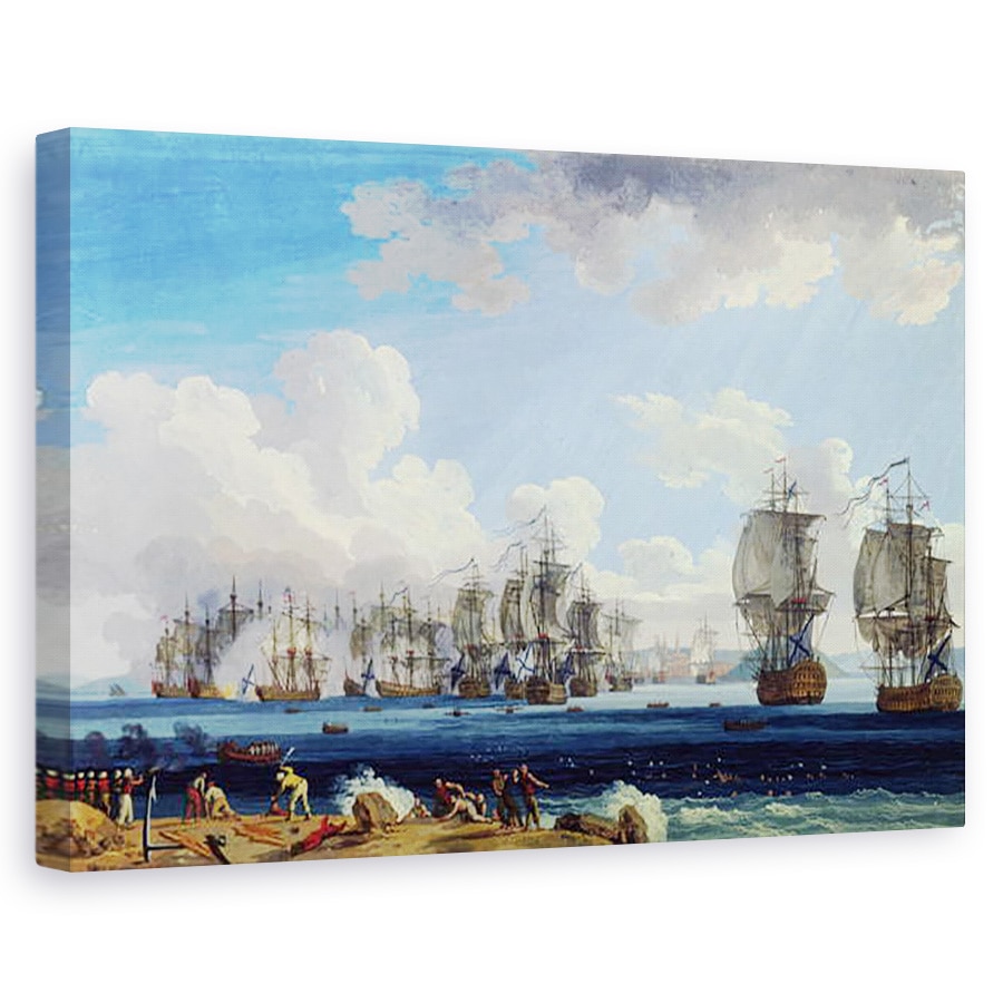 Tablou canvas - Jacob-Philippe Hackert - Batalia de la Chesma din 5 iulie 1770, 40 x 60 cm