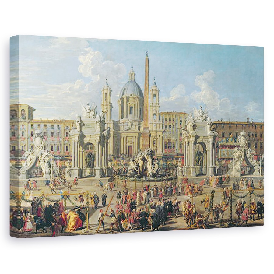 Tablou canvas - Giovanni Paolo Pannini - Pregatire pentru spectacolul de artificii tinut la Piazza Navona, Roma, pentru a sarbatori nasterea Delfinului, 40 x 60 cm