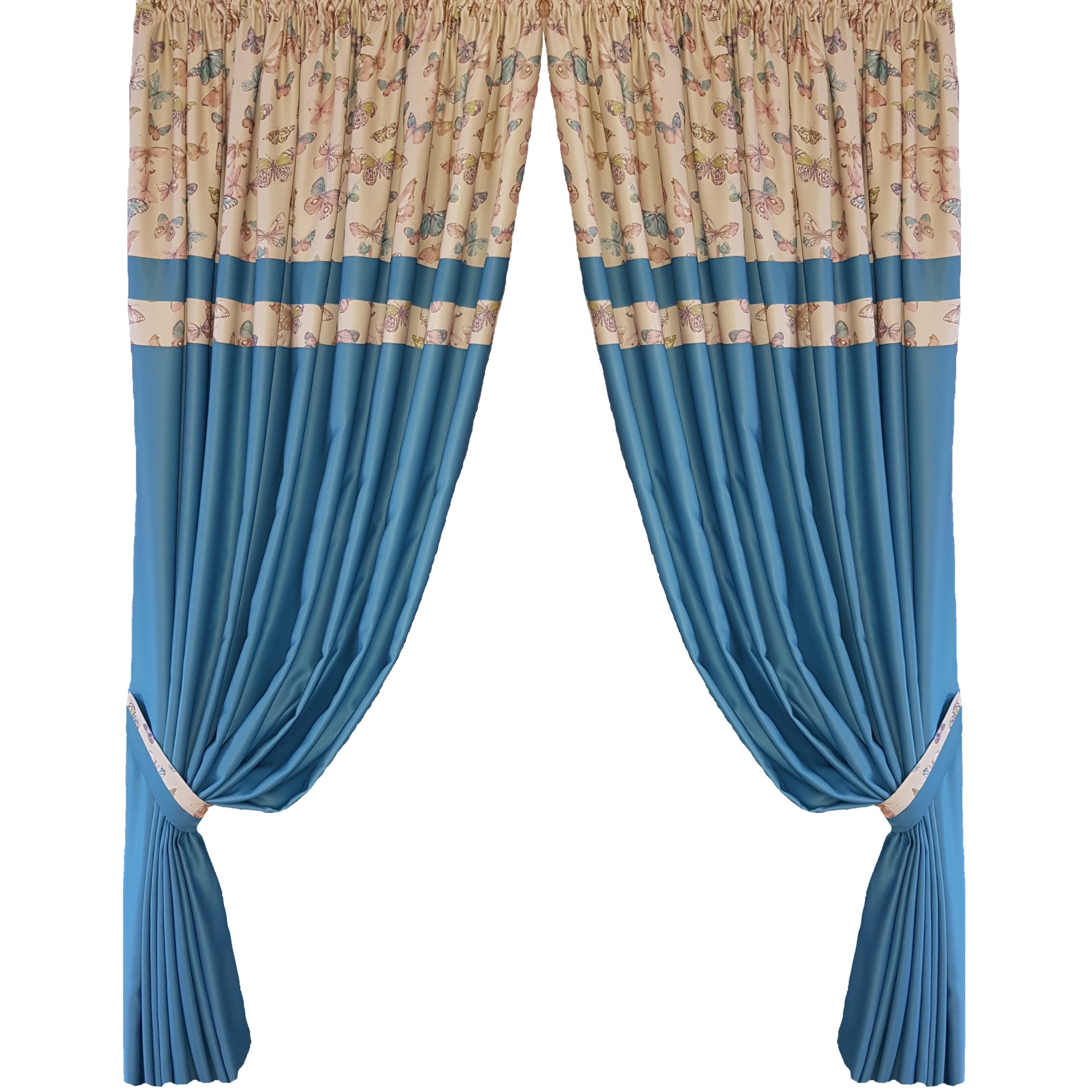 Set 2 draperii DECORINT pe rejansa (DR.49), albastru, model fluturi, 250x250cm