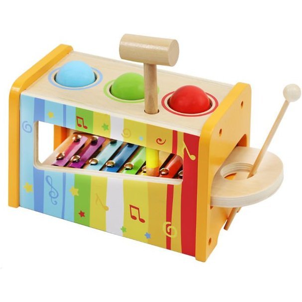 Xilofon din lemn 2 in 1 cu bile si ciocanel, Iso Trade