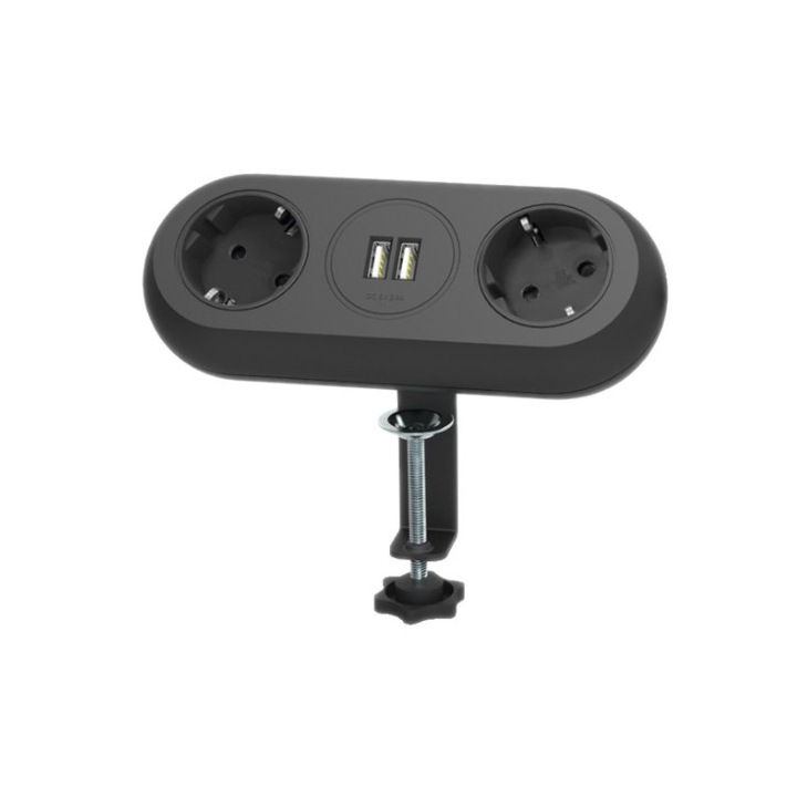 ORNO OR-AE-13133(GS)/B, 2 шуко контакта, 2 x USB, дължина на кабела 1,4 м, черен