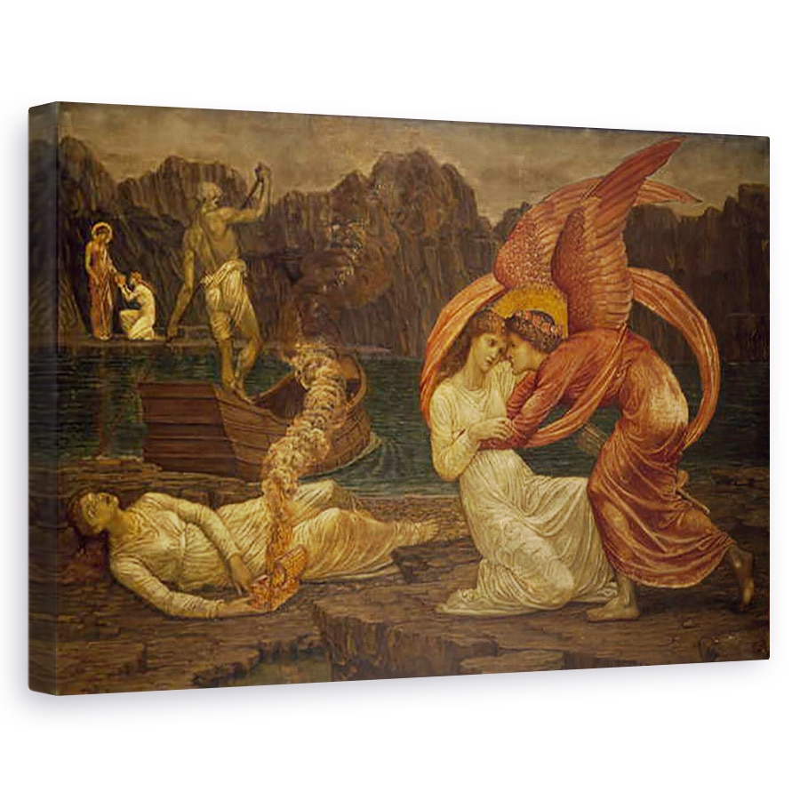 Tablou canvas - Edward Coley Burne-Jones - Cupidon si Psyche - Palace Picturi murale verzi - Psyche primind sicriul de la Proserpine, 60 x 90 cm