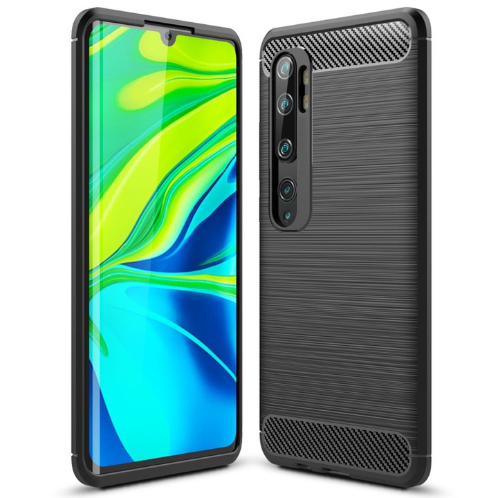 Husa de protectie pentru telefon, Rezistenta la socuri, Compatibila cu Xiaomi Note 10 Pro, TPU, Negru mat