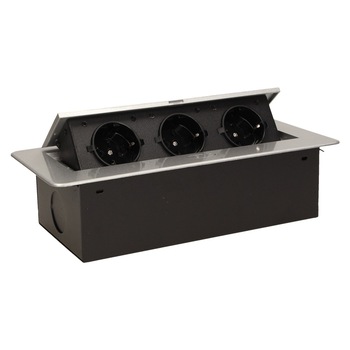 Priza pentru mobilier ORNO OR-AE-1336/G(GS), incastrabila, 3 prize Schuko, 230V, 2500W, argintiu Priza pentru mobilier ORNO OR-AE-1336/G(GS), incastrabila, 3 prize Schuko, 230V, 2500W, argintiu