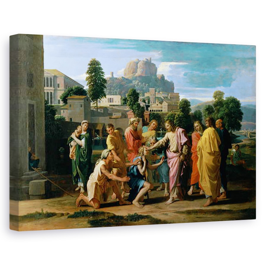 Tablou canvas - Nicolas Poussin - Orbul din Ierihon, sau Hristos Vindecarea orbilor, 80 x 120cm