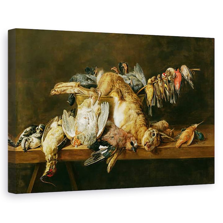 Adriaen van Utrecht - Holt madarak csendélet és egy nyúl az asztalon, Vászonkép, 60 x 90 cm