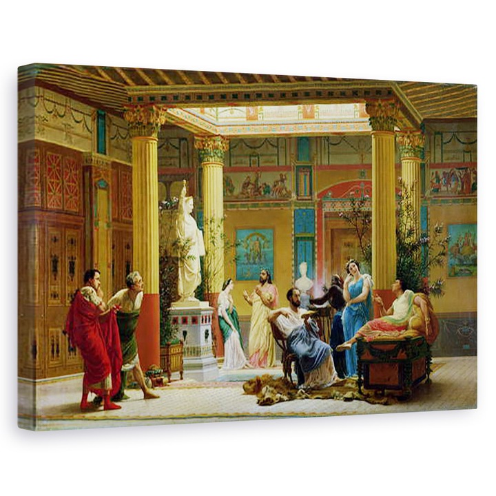 Tablou canvas - Gustave Clarence Rodolphe Boulanger - Repetitia Fluteplayer-ului si Sotia lui Diomede in atriul casei pompeiene a Printului Napoleon, 18 Avenue Montaigne, Paris, 60 x 90 cm