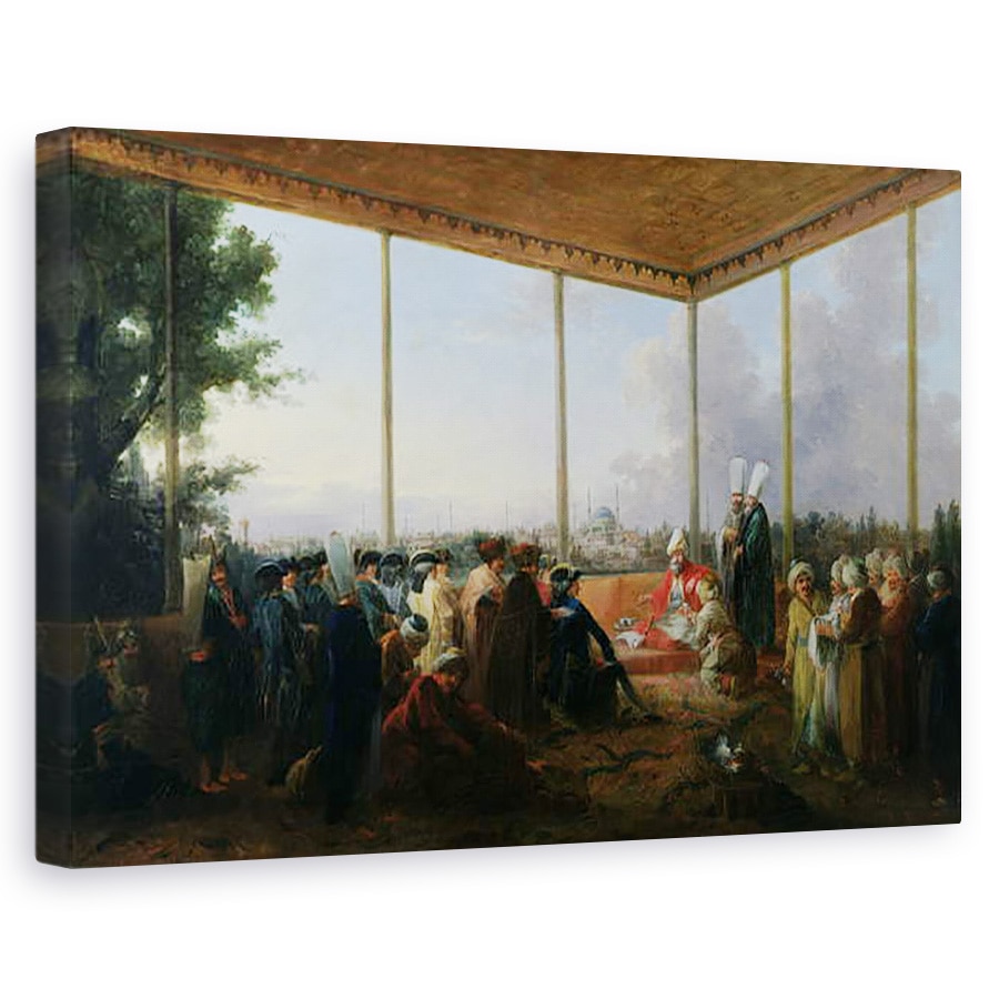 Tablou canvas - Francesco Giuseppe Casanova - Publicul dat la Constantinopol de Marele Vizir Aimali Carac pentru Francois-Emmanuel Guignard 1735-1821 Conte de Saint-Priest, 80 x 120cm
