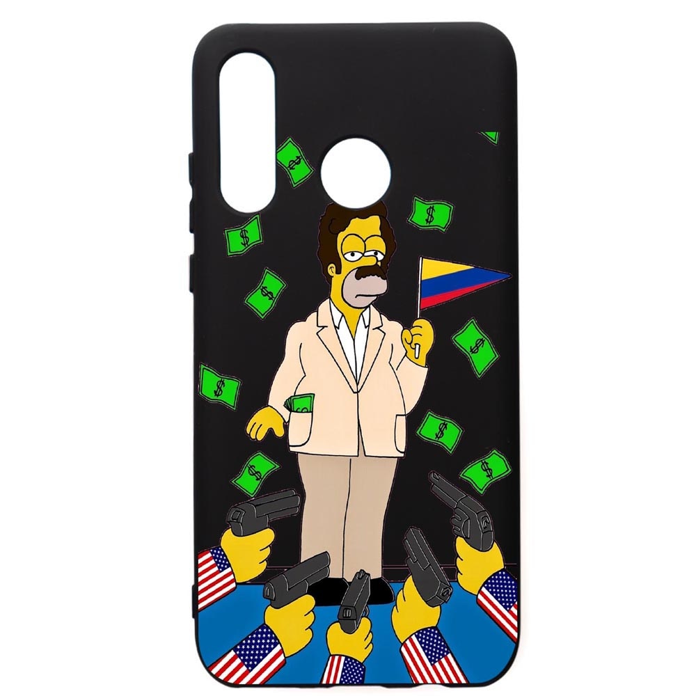 Husa de protectie Huawei P30 Lite, Narcos Simpsons, silicon, cu interiorul din material textil, protectie camera, PB439