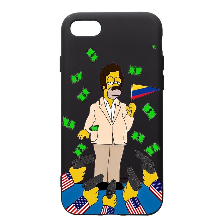 Husa Silicon, Compatibila cu Apple iPhone SE 2 / iPhone 8 / iPhone 7, Narcos Simpsons, silicon, cu interiorul din material textil, protectie camera, PB439