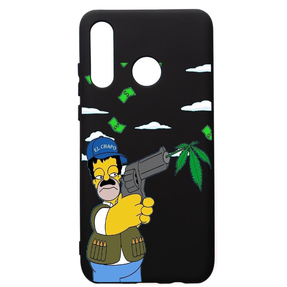 Husa de protectie Huawei P30 Lite, Narcos Simpsons, silicon, cu interiorul din material textil, protectie camera, PB441