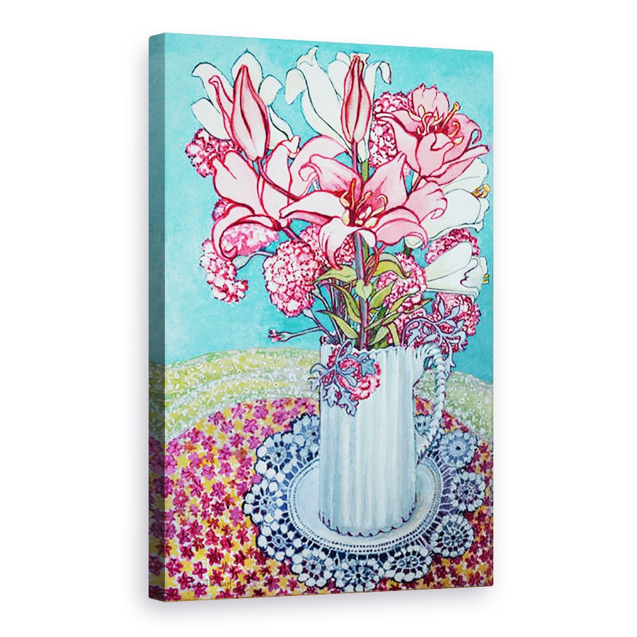 Tablou canvas - Joan Thewsey - Crini roz intr-un ulcior, cu dantela, 2000, 80 x 120cm