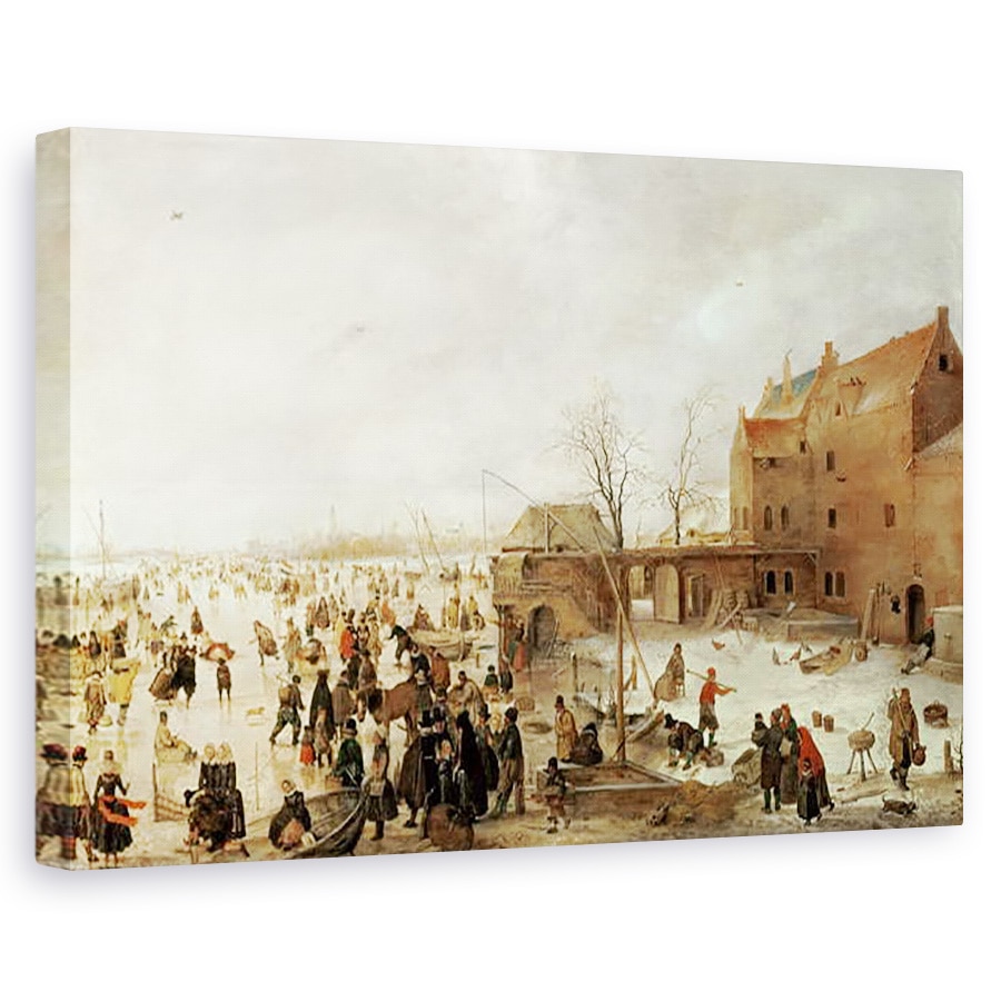 Tablou canvas - Hendrik Avercamp - O scena pe gheata langa un oras, 80 x 120cm