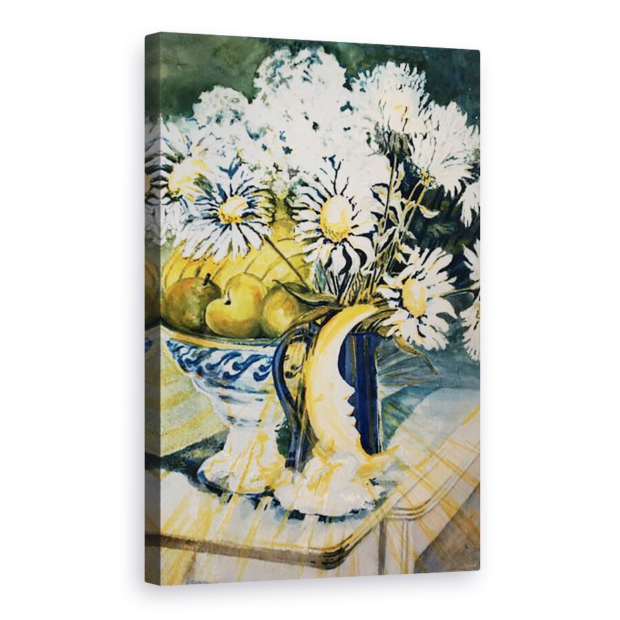 Tablou canvas - Joan Thewsey - Marguerites intr-un ulcior albastru cu o lampa de luna, 40 x 60 cm