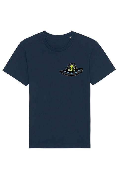 Smart Wear póló, Alien illusztráció, 100% organikus pamut, hipoallergén, GOTS tanúsítvány, férfi, Tengerészkék