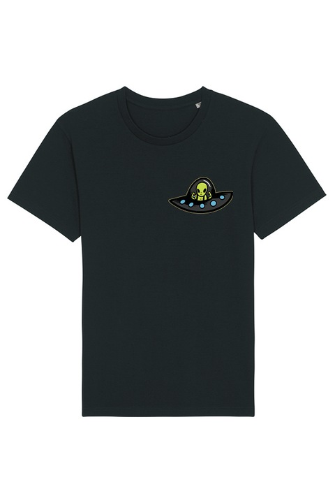 Smart Wear póló, Alien illusztráció, 100% organikus pamut, hipoallergén, GOTS tanúsítvány, férfi, Fekete