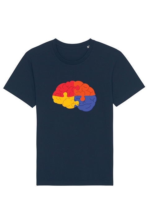 Smart Wear póló, Brain Puzzle illusztráció, 100% organikus pamut, hipoallergén, GOTS tanúsítvány, férfi, Tengerészkék