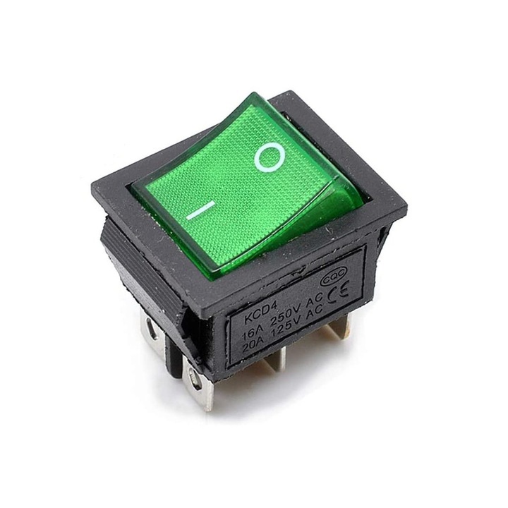 Buton cu 2 pozitii, KCD4, verde, cu 6 pini