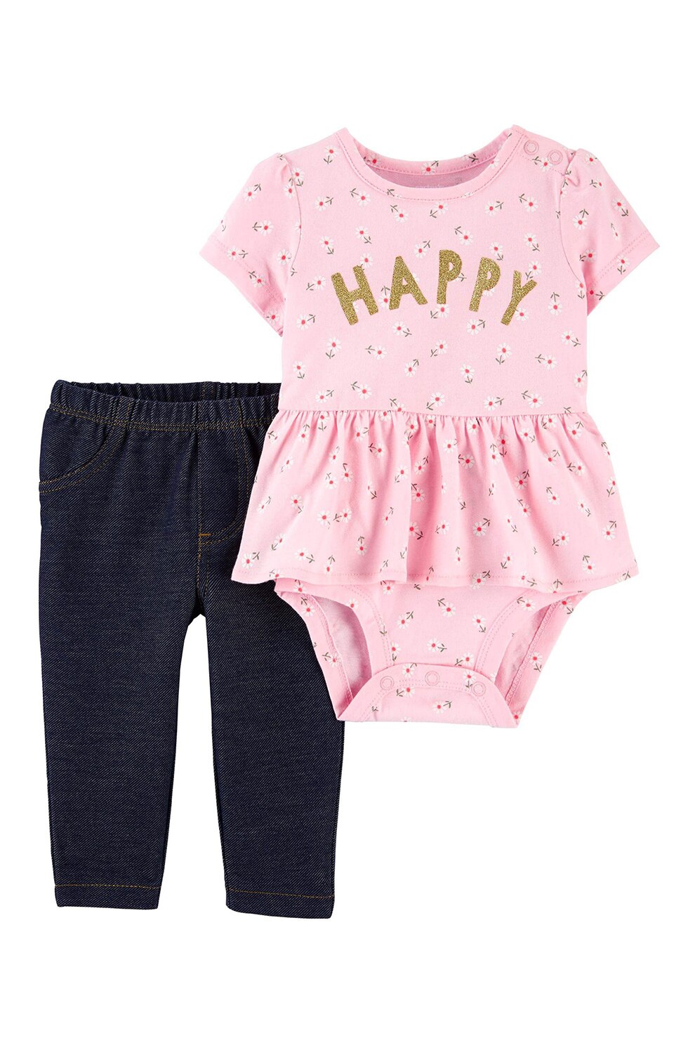 Carter's, Set de imbracaminte - 2 piese, fete, cu imprimeu stralucitor, Roz/Bleumarin inchis, Roz/Bleumarin inchis