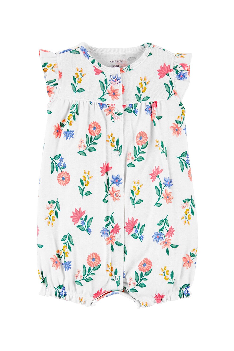 Carter's, Salopeta scurta cu model floral, Alb/roz corai/verde