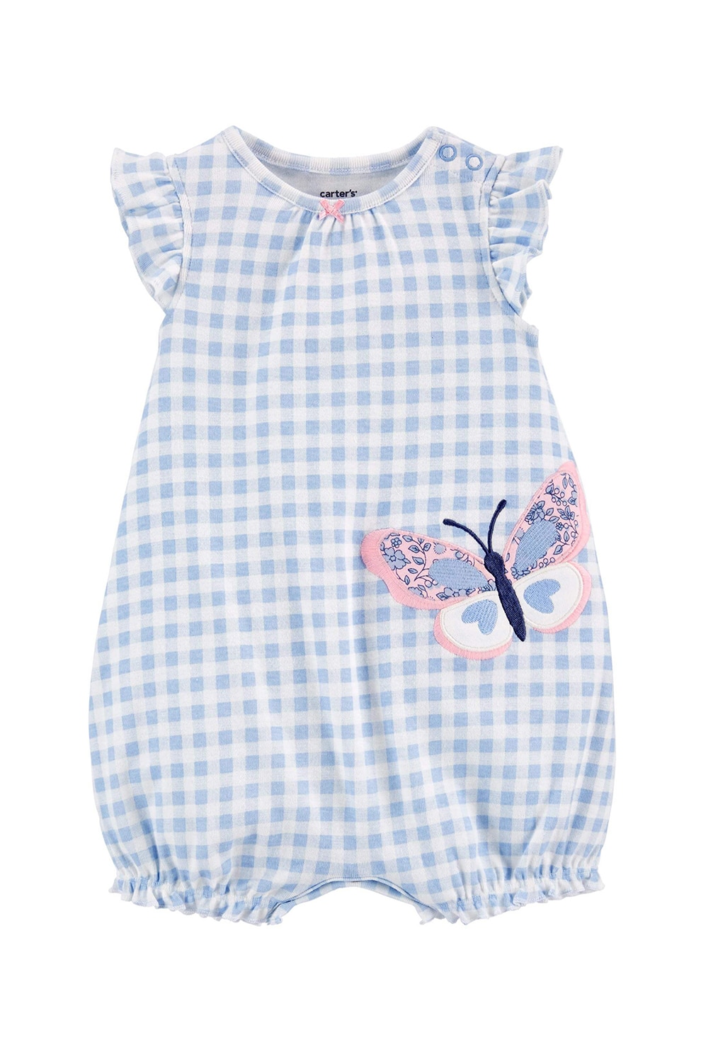 Carter's, Salopeta scurta cu model si aplicatie cu fluture, Albastru pastel/Alb, 67-72 CM