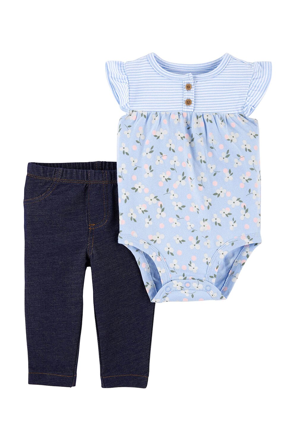 Carter's, Set de imbracaminte - 2 piese, fete, cu imprimeu, Albastru azur/Bleumarin inchis, Albastru azur/Bleumarin inchis