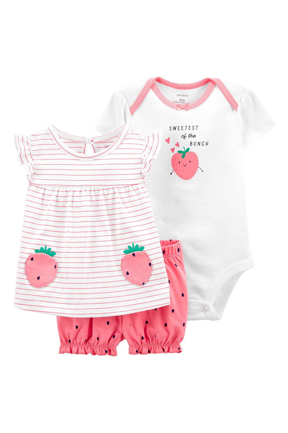 Carter's, Set de imbracaminte din bumbac - 3 piese, fete, imprimeu capasune, Roz aprins/Alb/Negru, Roz aprins/Alb/Negru