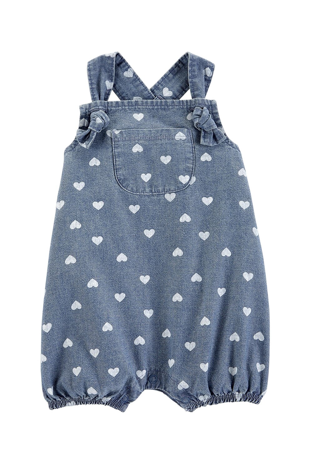 Carter's, Salopeta scurta cu imprimeu cu inimi, Albastru prafuit/Alb