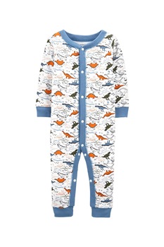 Carter's, Combinezon cu maneci lungi si model cu dinozauri, Alb/albastru prafuit/oranj mandarina Carter's, Combinezon cu maneci lungi si model cu dinozauri, Alb/albastru prafuit/oranj mandarina