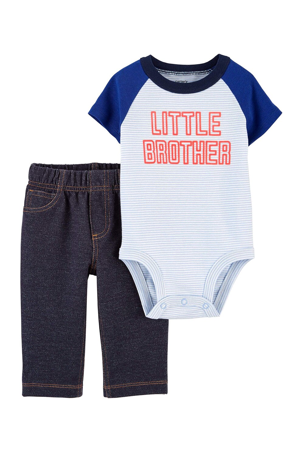 Carter's, Set de body si pantaloni - 2 piese, baieti, imprimeu text, Alb/Albastru/Corai, Alb/Albastru/Corai
