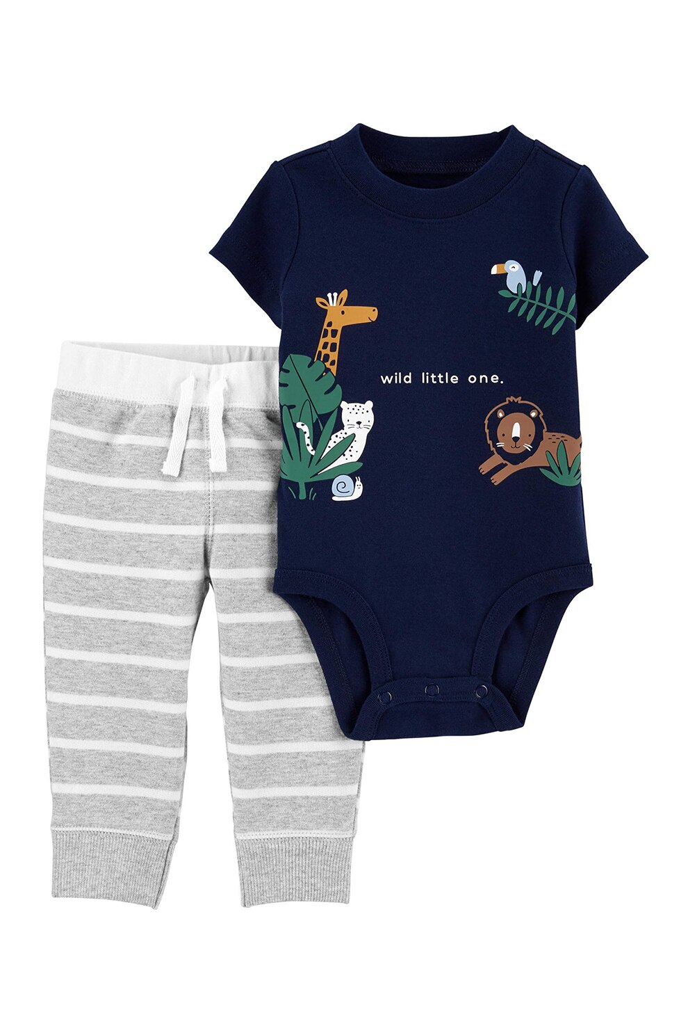 Carter's, Set de body si pantaloni - 2 piese, cu imprimeu animalute, Bleumarin/Gri melange, Bleumarin/Gri melange