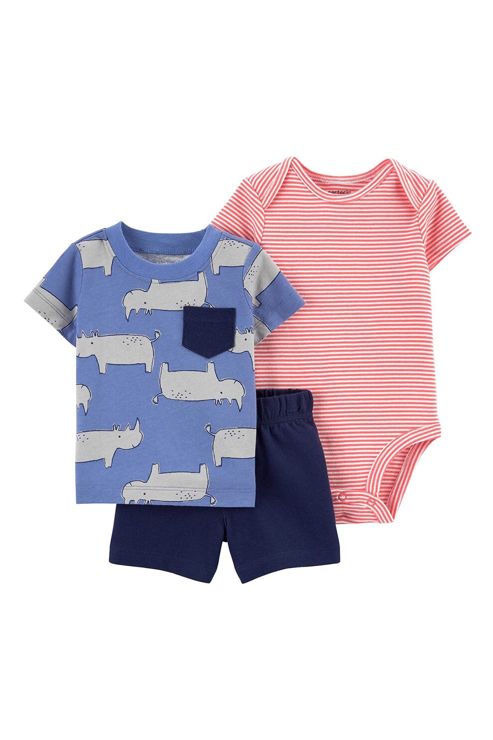 Carter's, Set de body, tricou si pantaloni scurti - 3 piese, cu imprimeu, Albastru inchis/rosu/bleumarin, Albastru inchis/rosu/bleumarin