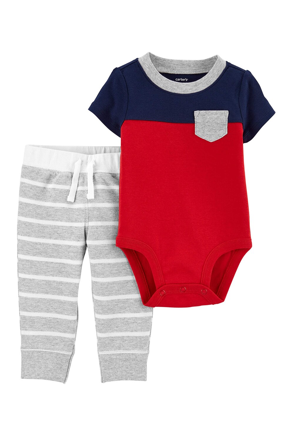 Carter's, Set de body cu maneci scurte si pantaloni, Rosu/Bleumarin/Gri