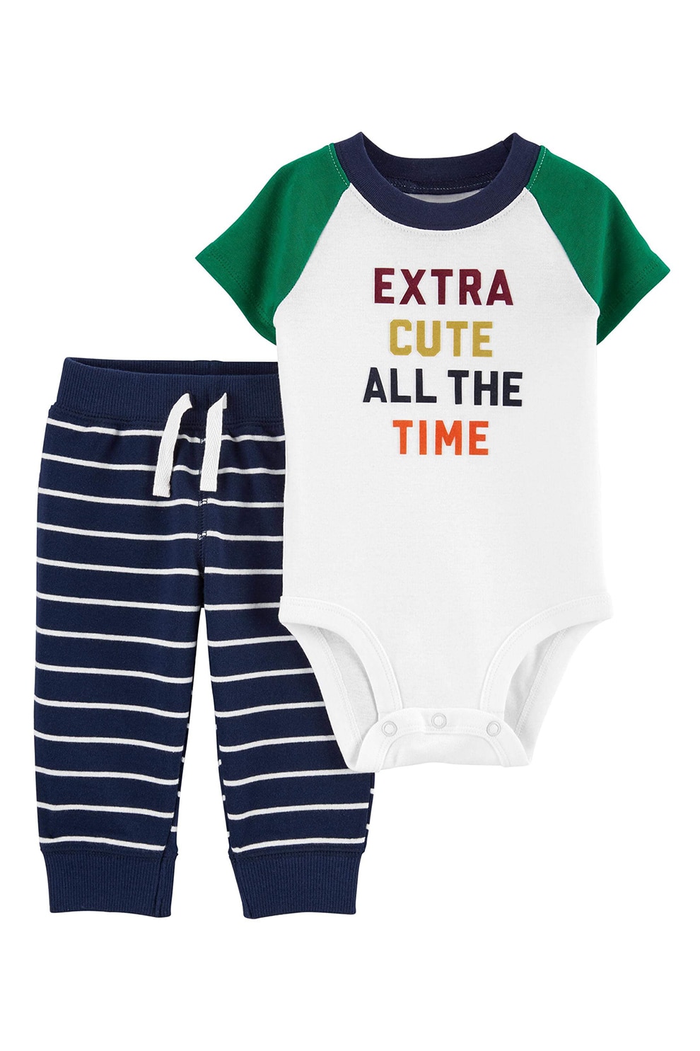 Carter's, Set de body cu maneci scurte si pantaloni, Alb/Bleumarin/Verde englez