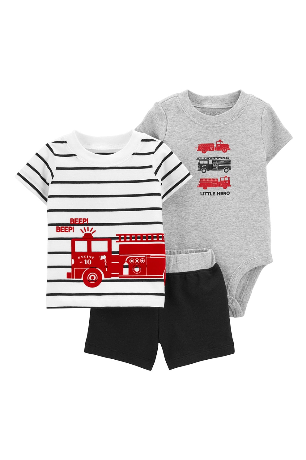 Carter's, Set de body, tricou si pantaloni scurti - 3 piese, baieti, cu imprimeu, Alb/Rosu/Negru, Alb/Rosu/Negru