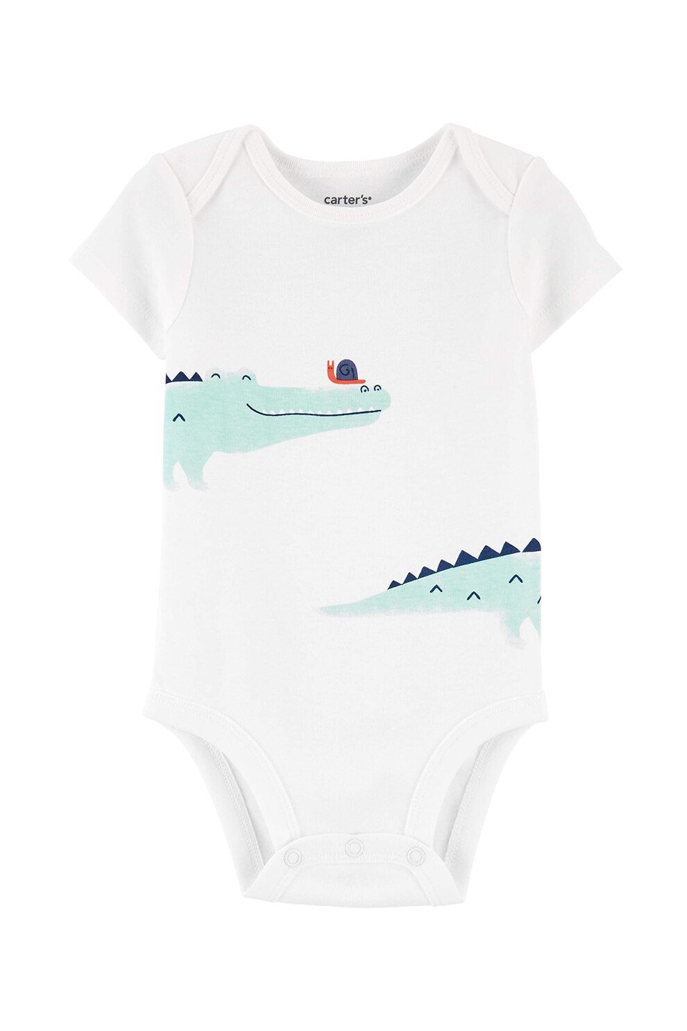 Carter's, Body din bumbac cu imprimeu cu aligator, Alb/Verde pal