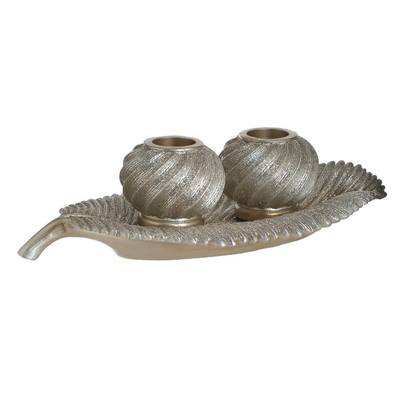 Set 3 piese suport lumanari, silver-gold, 40X20X11 cm